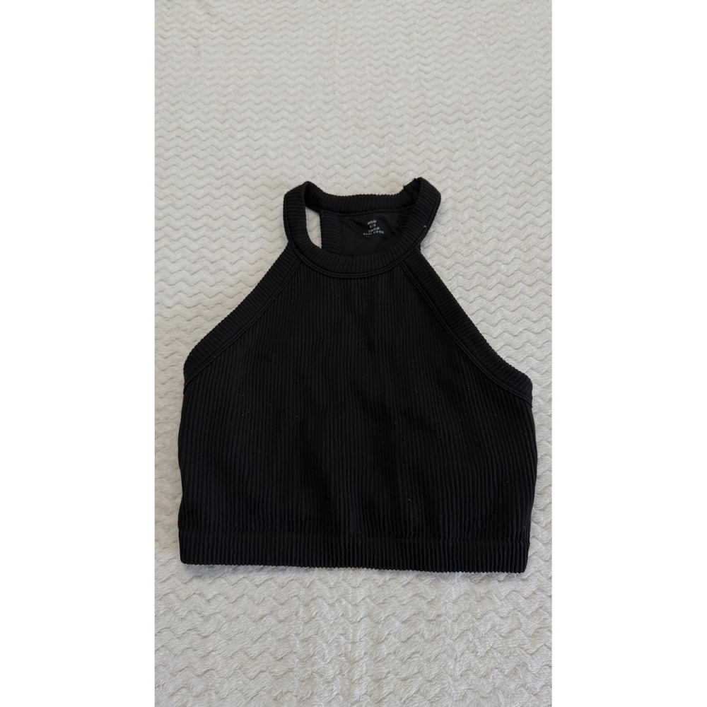 Aerie Real Good Black Ribbed Seamless Halter Tank Top Size M/M 4341